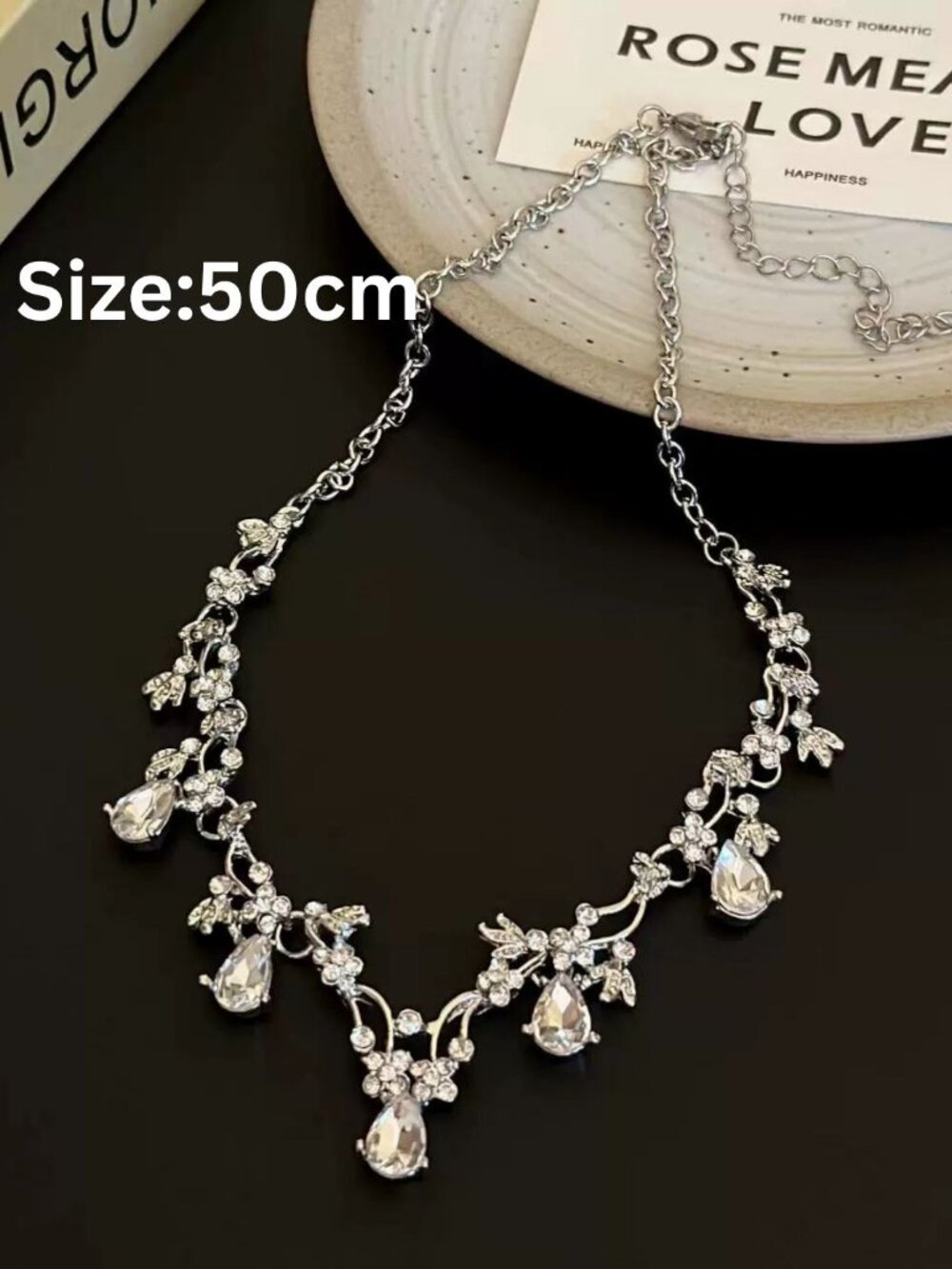 crystal tear drop neckalce floral